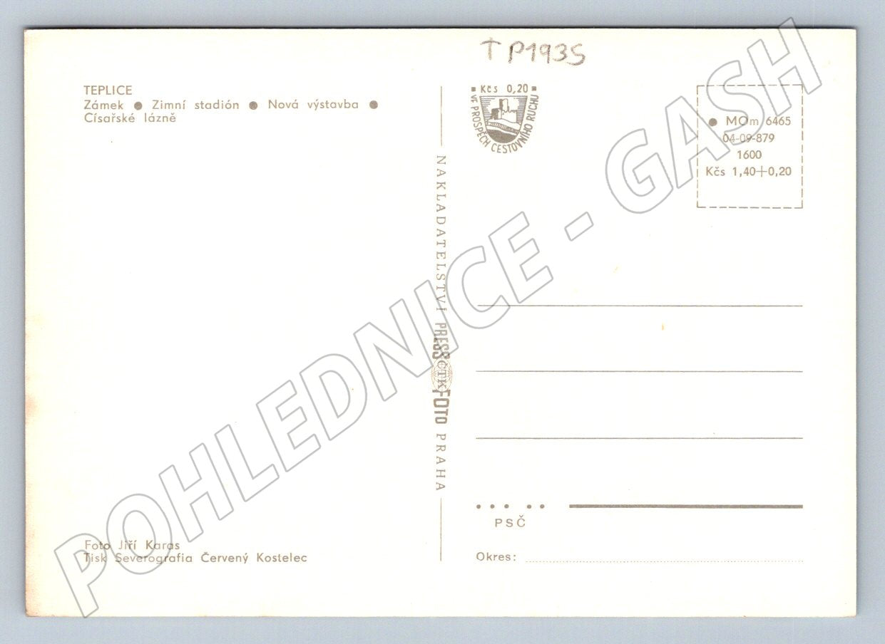 Pohlednice Teplice koláž památek a nové výstavby (TP1935)