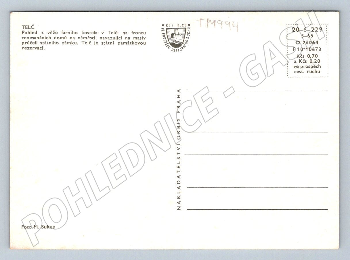 Pohlednice Telč pohled z věže kostela na náměstí 1965 (TP1994)