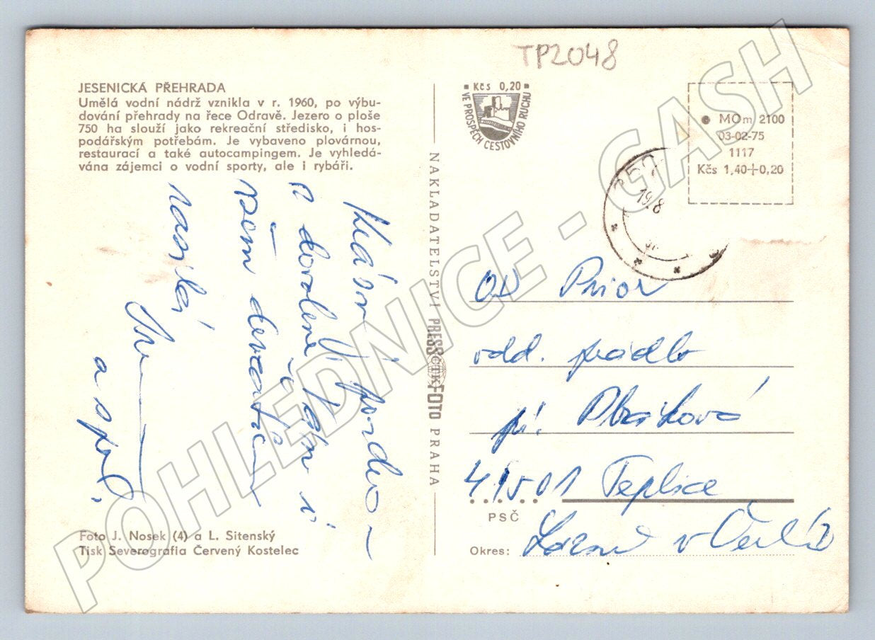 Pohlednice Jesenická přehrada, vodní sporty 1975 (TP2048)