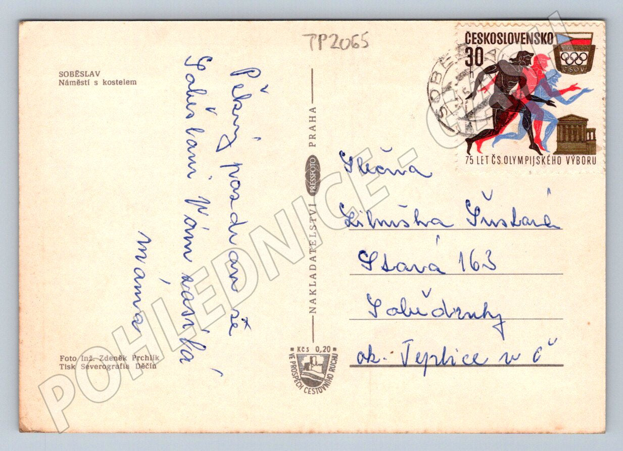 Pohlednice Soběslav náměstí s kostelem 1970s (TP2065)