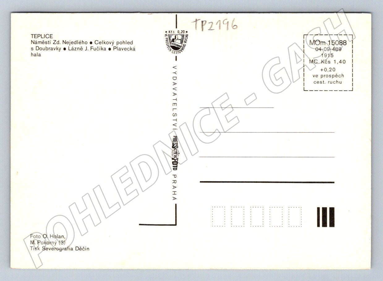 Pohlednice Teplice náměstí, celkový pohled, lázně, bazén (TP2196)