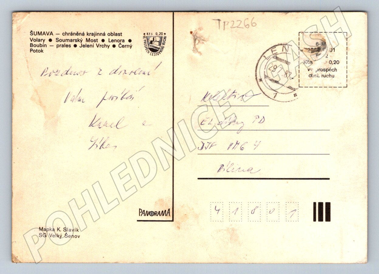 Pohlednice Šumava mapa a různé pohledy 1987 (TP2266)