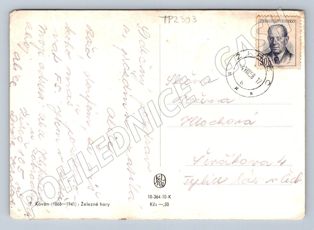 Pohlednice Železné hory krajina F. Kaván 1958 (TP2303)