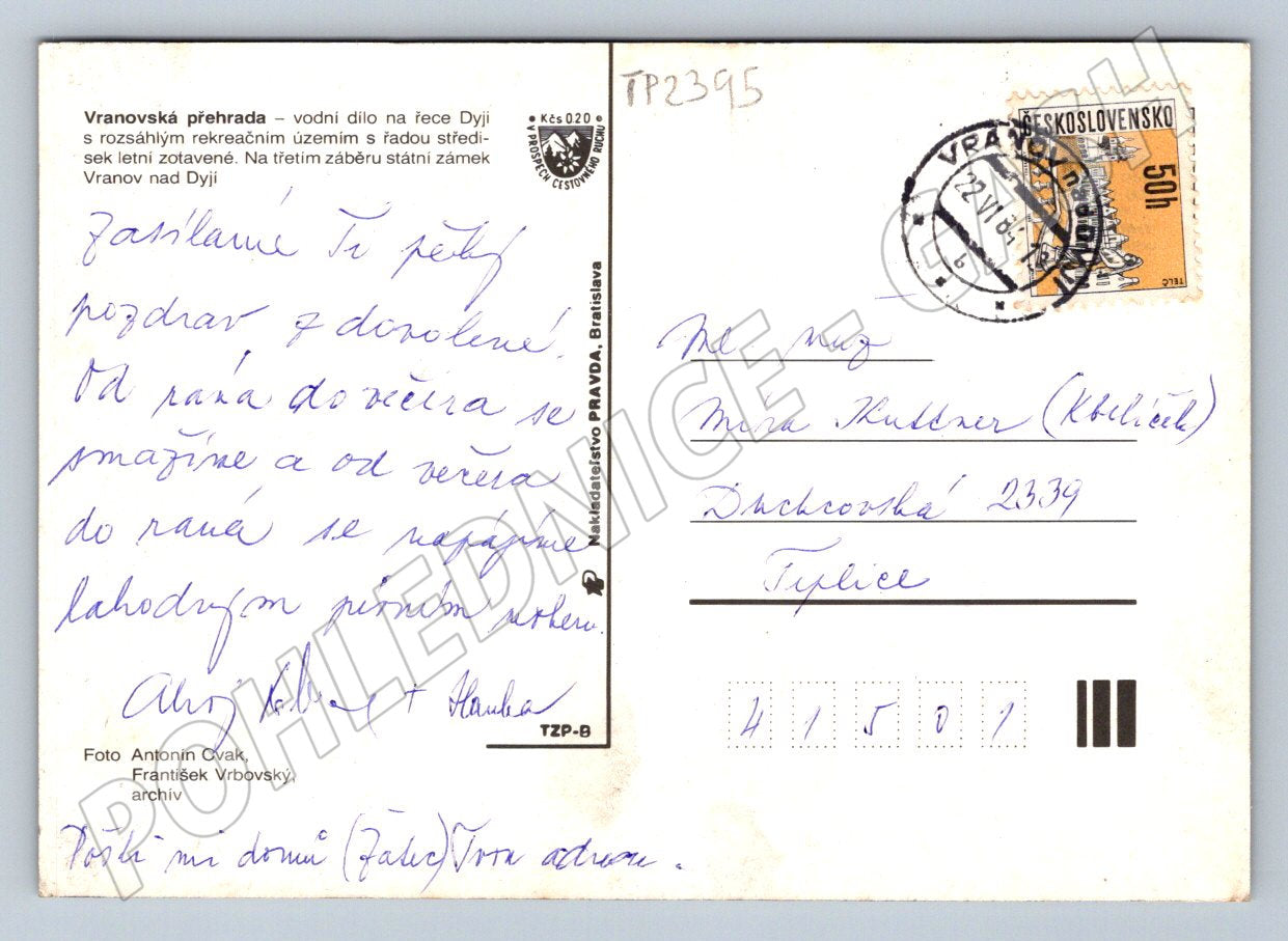 Pohlednice Vranovská přehrada zámek kemp 1984 (TP2395)