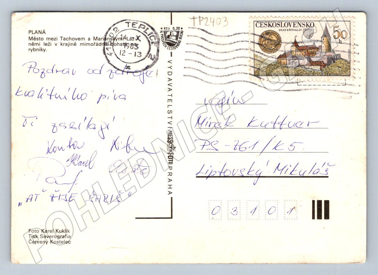 Pohlednice Planá čtyřpohled 1983 (TP2403)