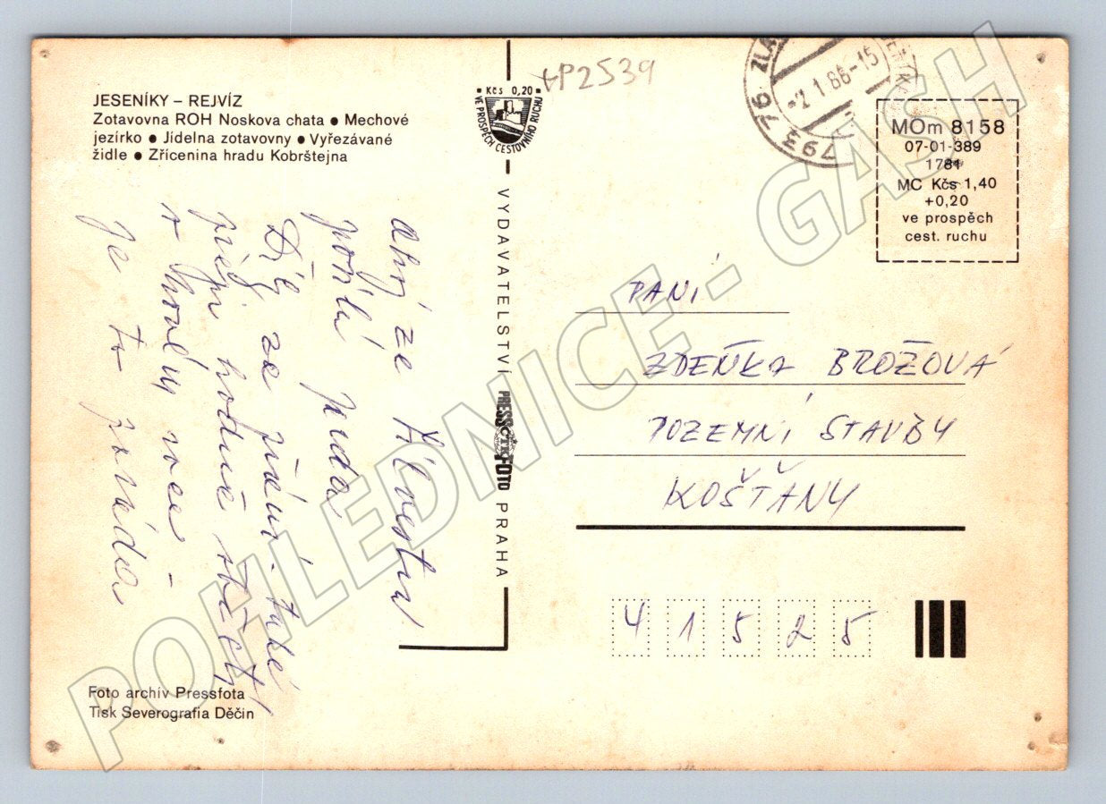 Pohlednice Rejvíz Zima chata interiery zřícenina 1968 (TP2539)