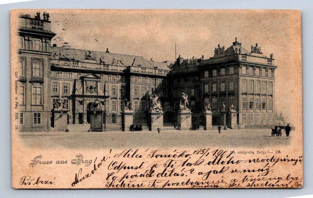 Litografická pohlednice Gruss aus Prag z období Rakouska-Uherska