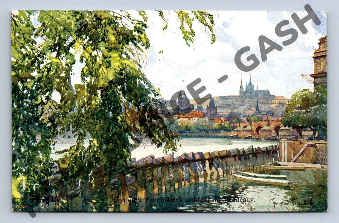 🏊 Stara pohlednice Praha Františkovo nábřeží s loděmi