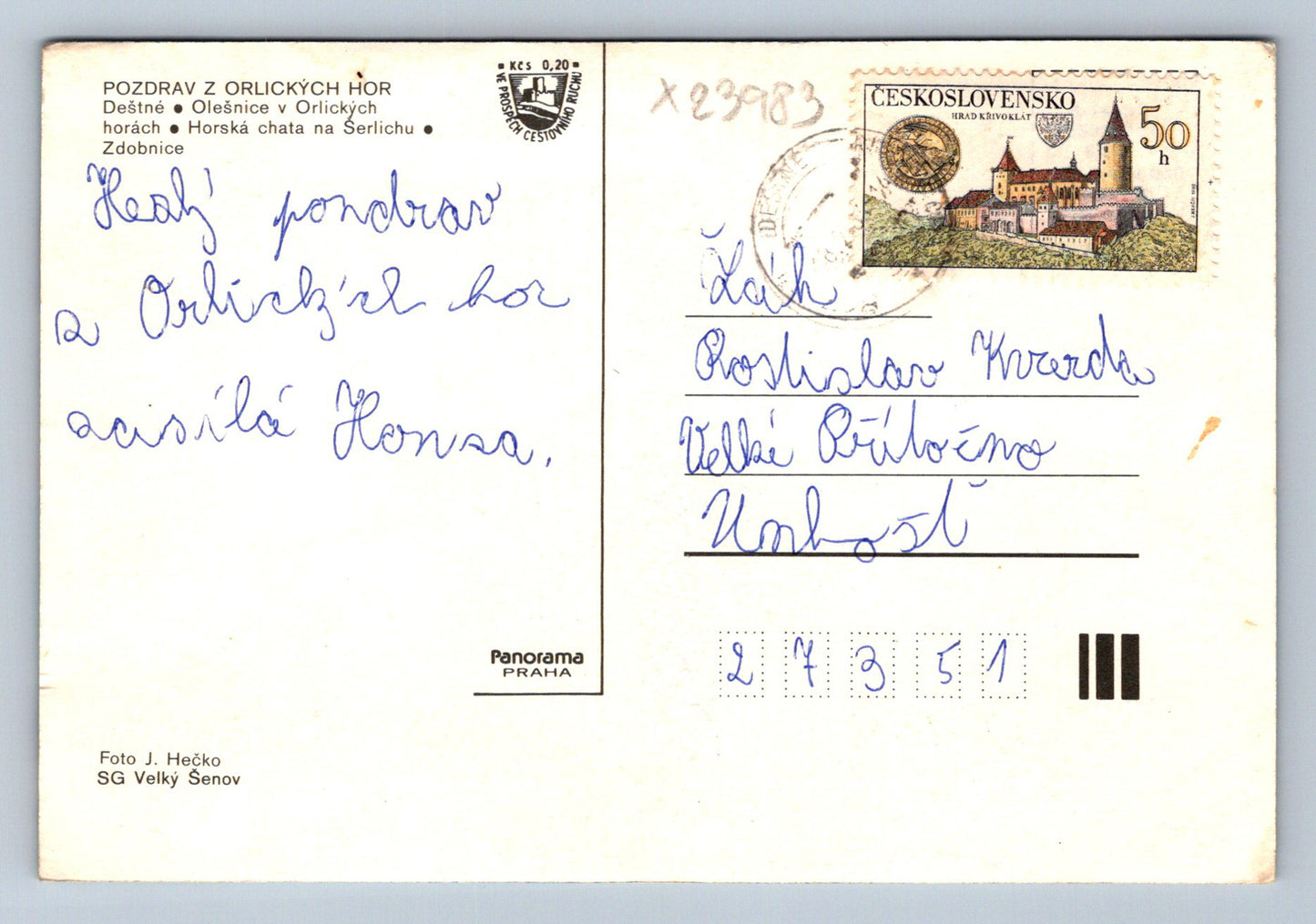 Pohlednice POZDRAV Z ORLICKÝCH HOR (X23983)