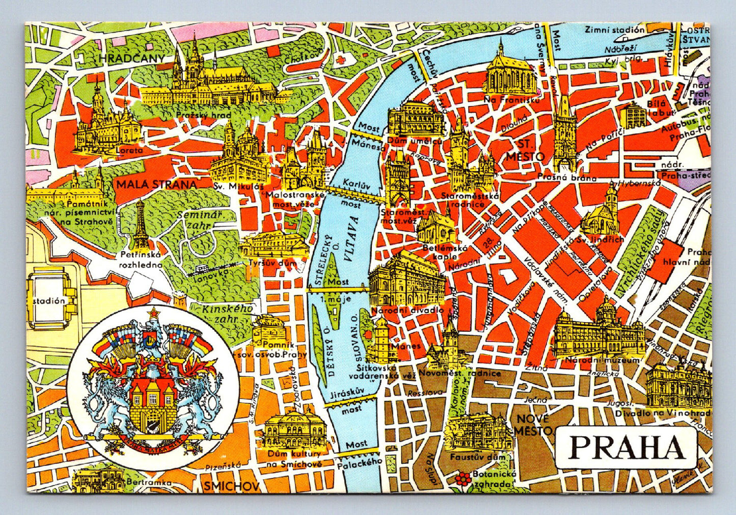 Pohlednice Praha mapa kresba Slavík (JN1825)