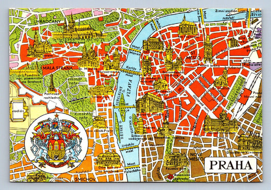 Pohlednice Praha mapa kresba Slavík (JN1825)