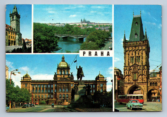 Pohlednice Praha Staroměstská radnice Hradčany Národní Muzeum Prašná b