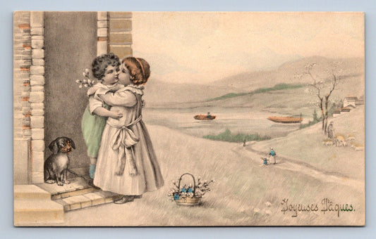 Pohlednice Líbající se děti Joyeuses Paques (JN1883)