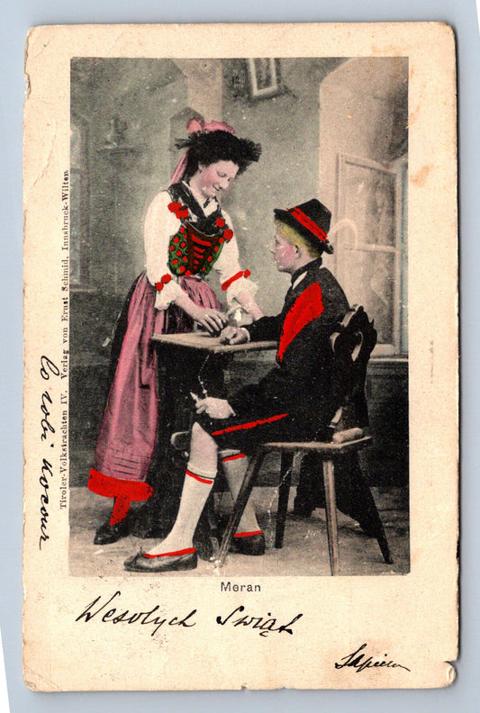 Pohlednice Meran Troler Volkstrachten IV. Verlag vn Ernst Schmid, Inns