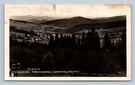 Pohlednice Šumava Pohled do údolí Železnorudského. V pozadí Alpy (Watz