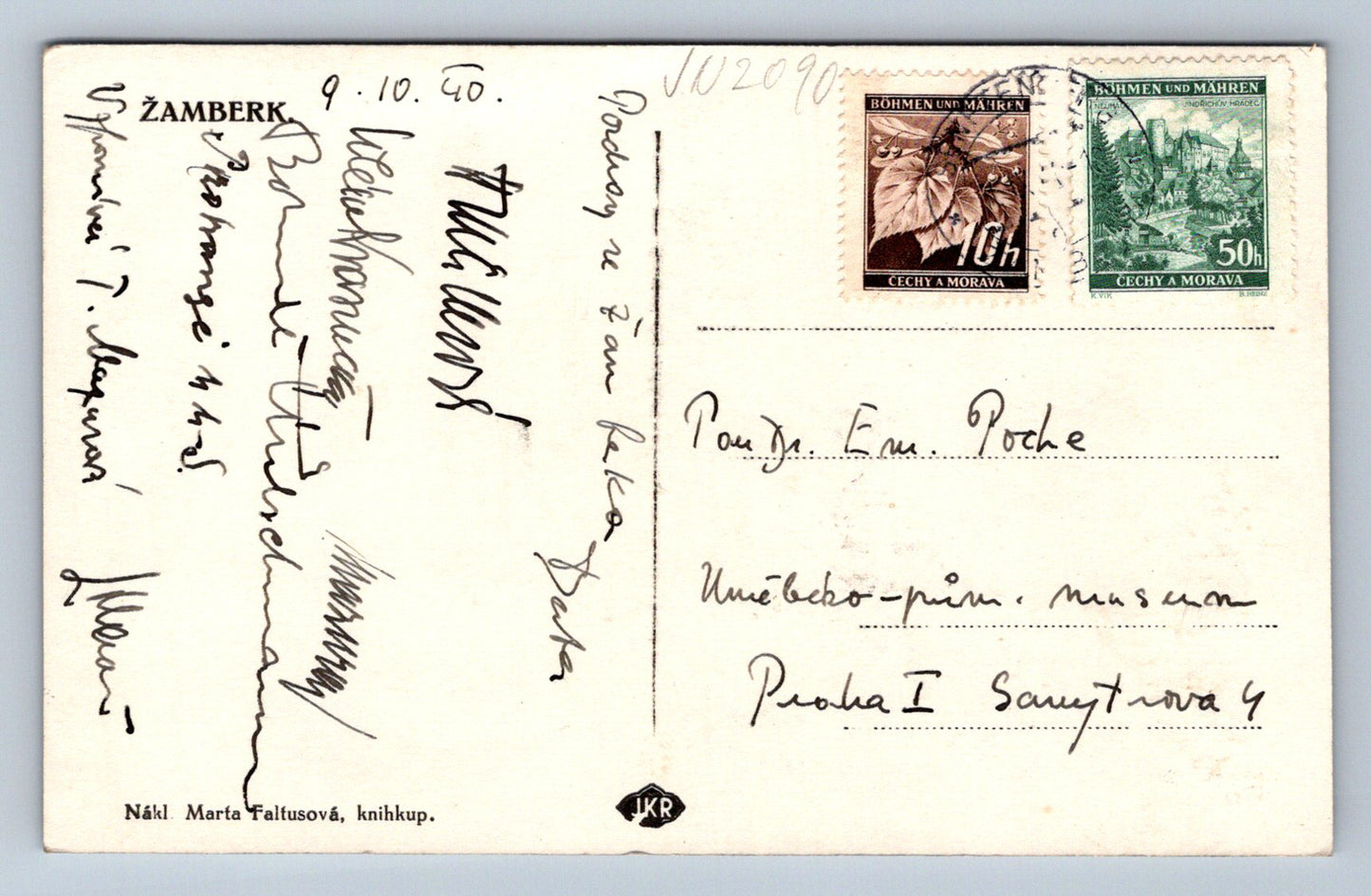 Pohlednice Žamberk Nákl Marta Faltusová, knihkup (JN2090)
