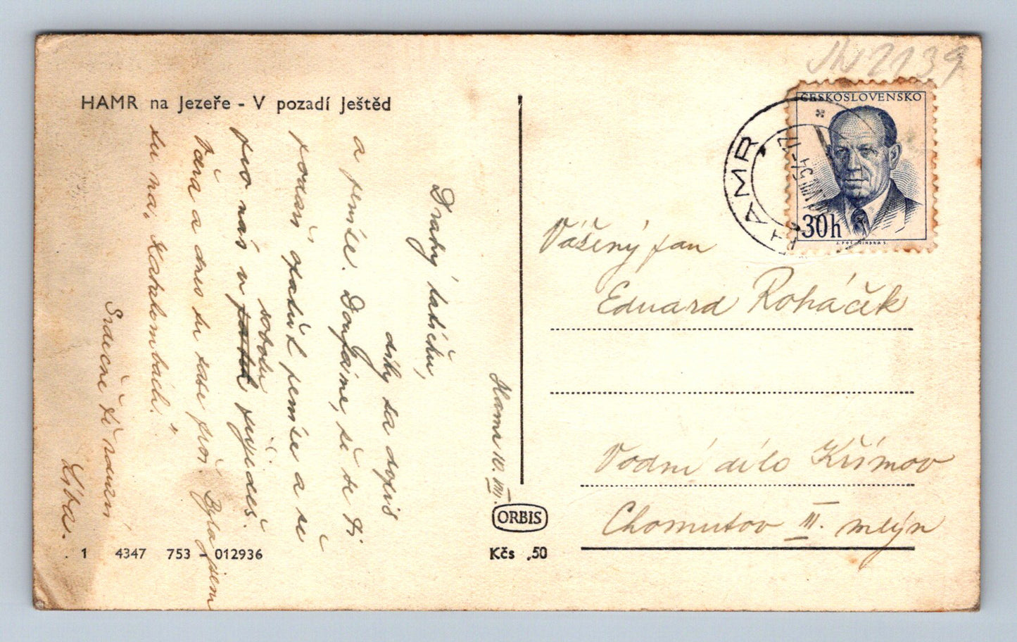 Pohlednice Hamr na jezeře V pozadí Ještěd (JN2139)