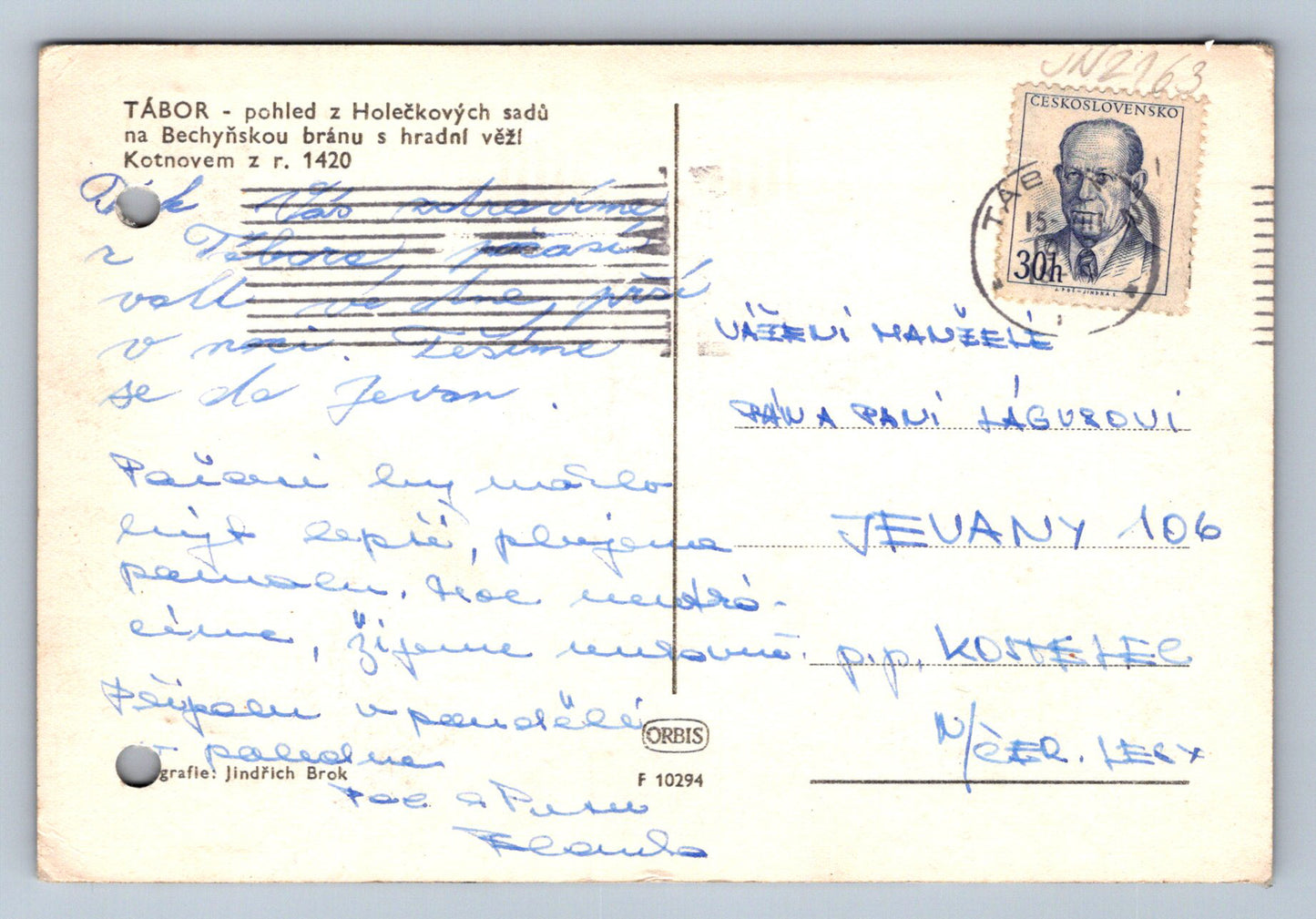 Pohlednice Tábor pohled z Holečkových sadů (JN2163)
