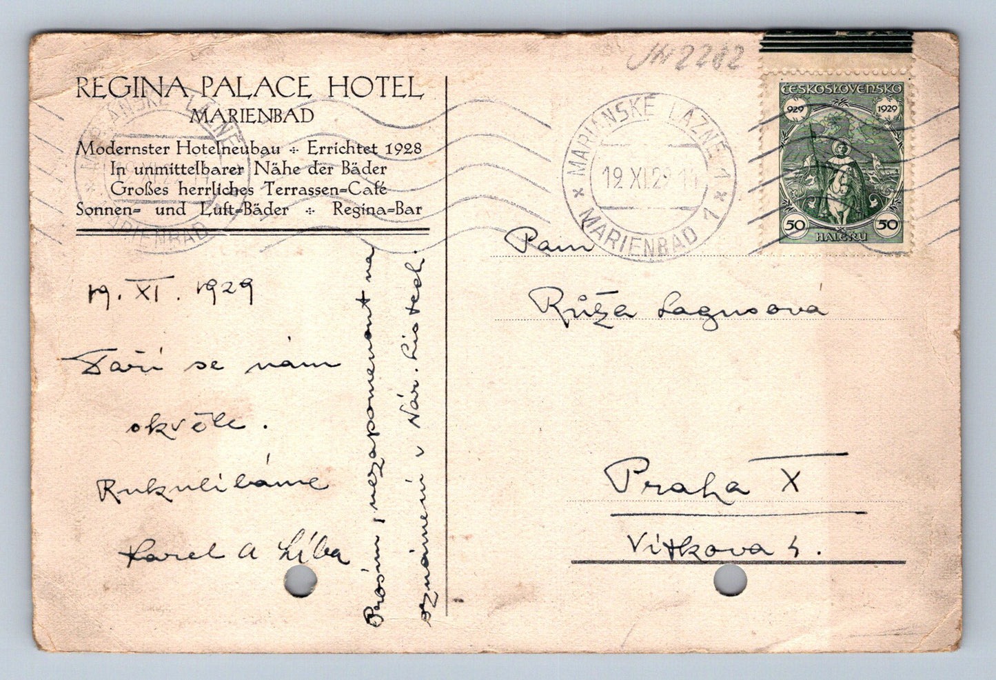 Pohlednice Mariánské lázně kreslený hotel (JN2282)