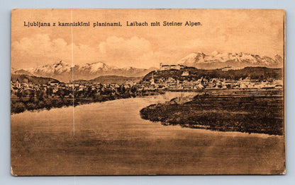 Pohlednice Ljubljana z kamniskimi olaninami. Laibach mit Steiner Alpen