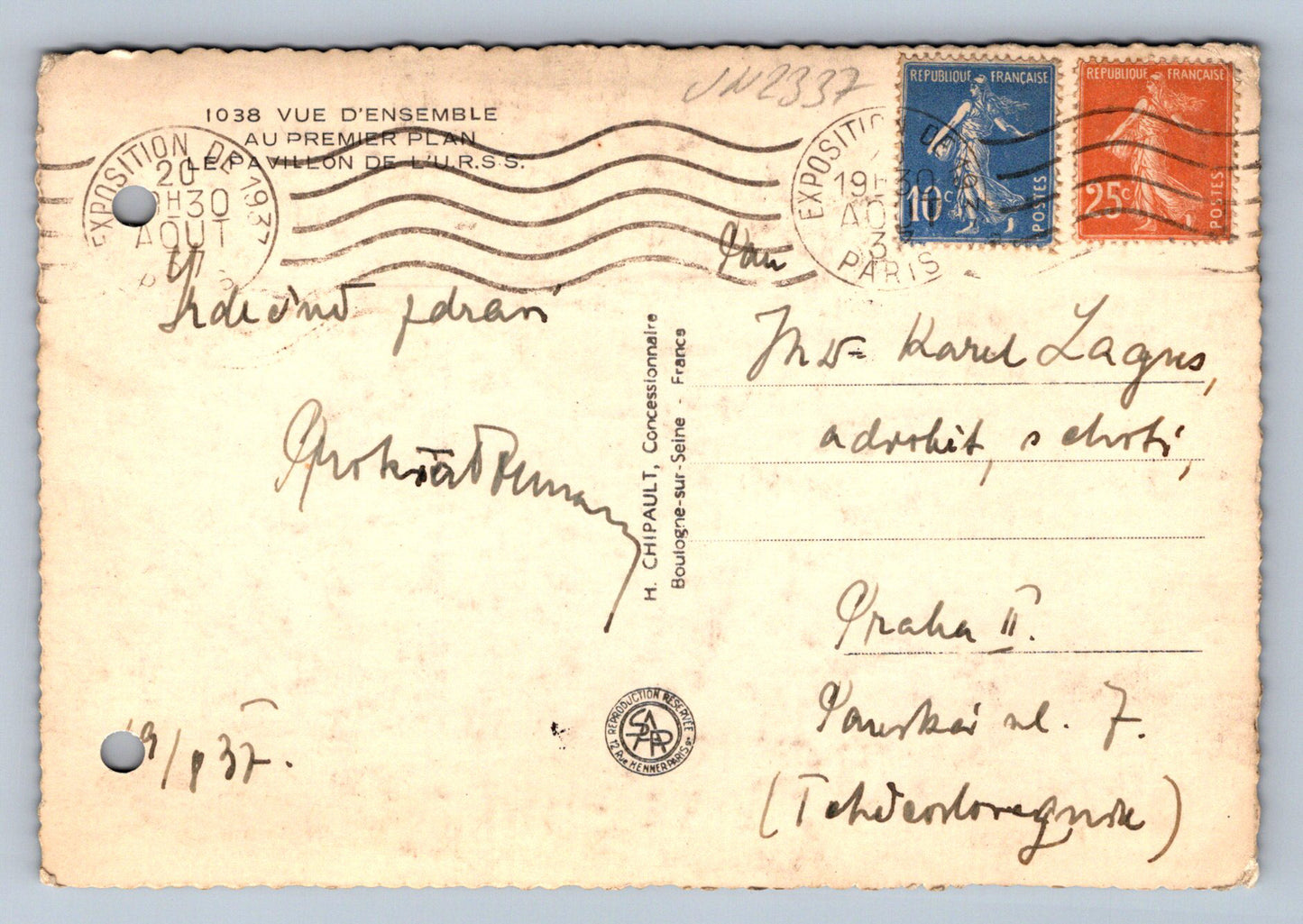 Pohlednice Paříž 1937 (JN2337)