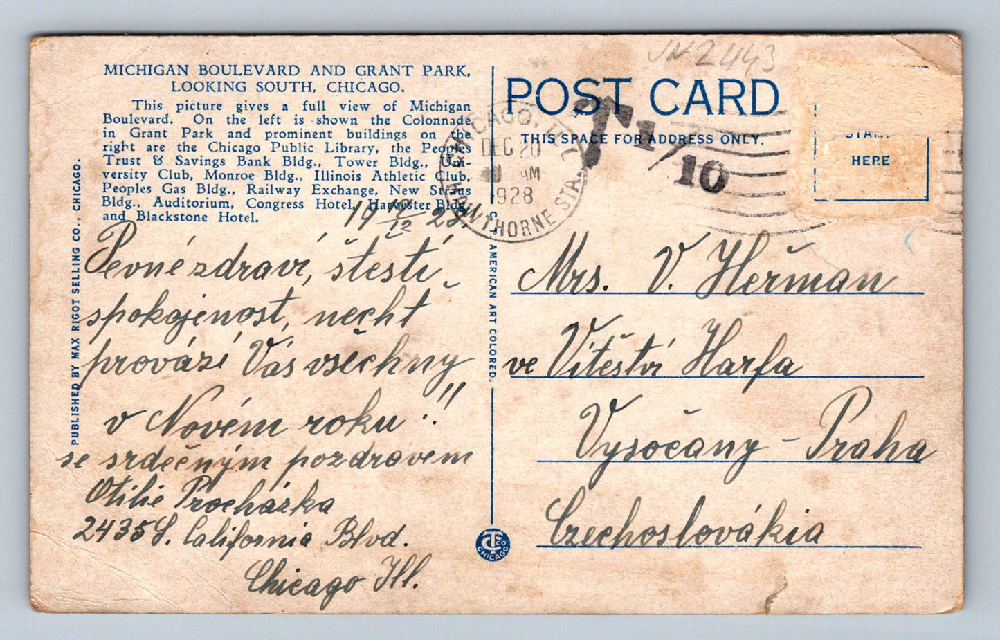 Pohlednice Chicago Michigan Boulevard and grant park (JN2443)