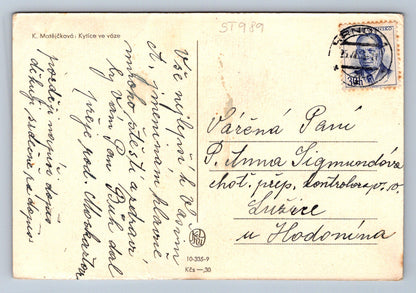 Pohlednice K. MATĚJČKOVÁ - KYTICE VE VÁZE - SRDEČNÍ PŘÁNÍ (ST989)