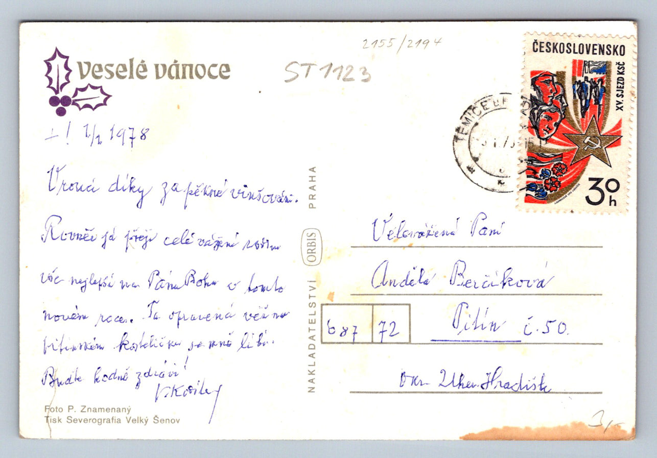 Pohlednice VESELÉ VÁNOCE (ST1123)