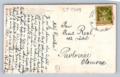 Pohlednice JOSEF MÁNES - UVÍTÁNÍ HOSTA NA ZÁMKU (ST1709)