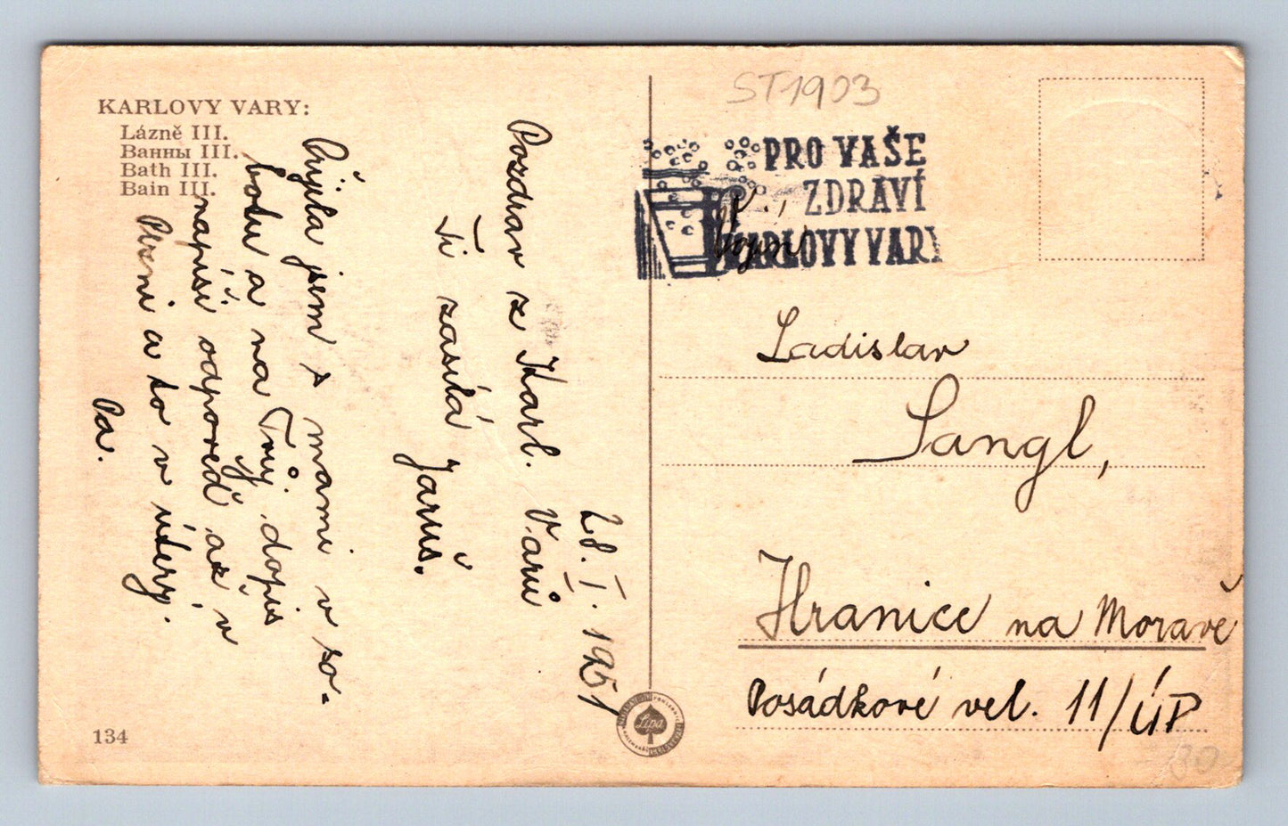 Pohlednice KARLOVY VARY (ST1903)