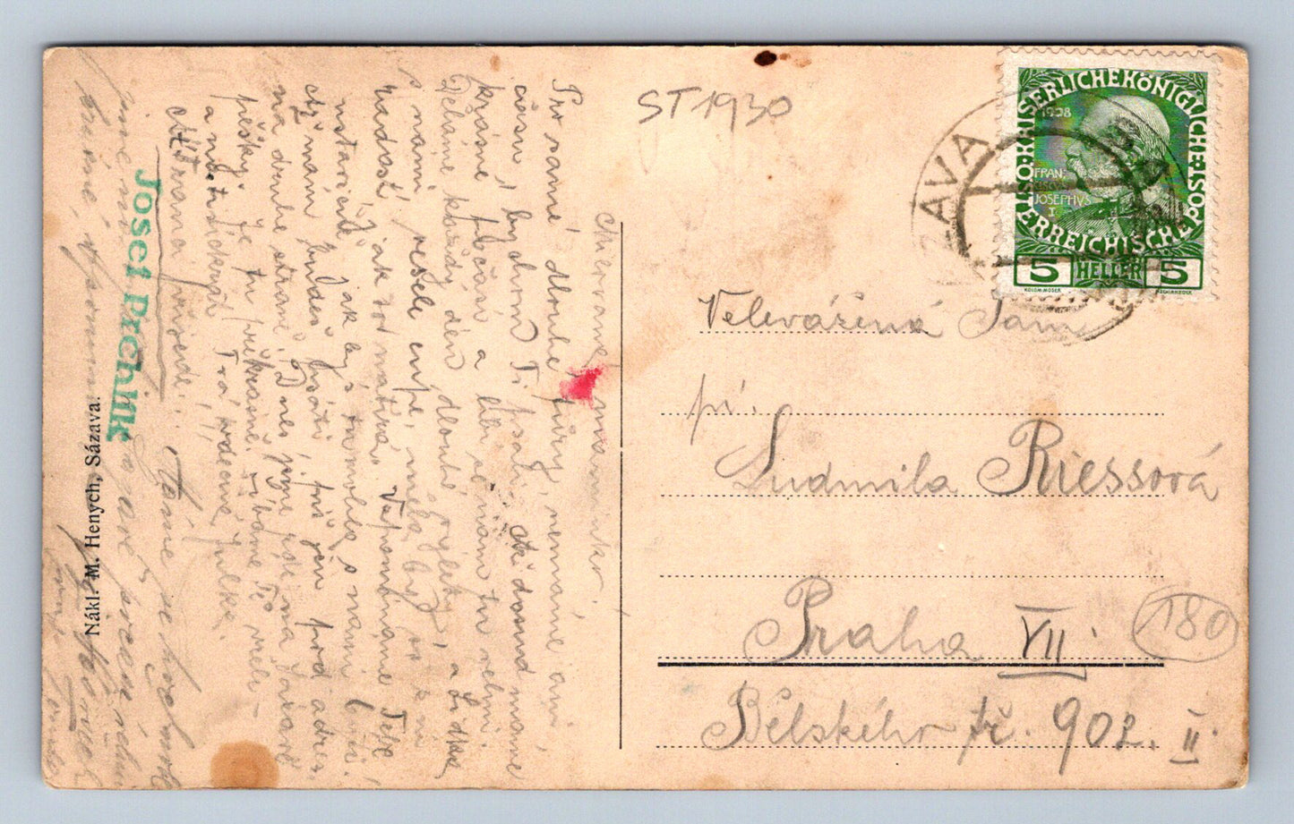 Pohlednice SÁZAVA OD JIHOZÁPADU (ST1930)