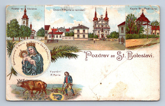 Pohlednice POZDRAV ZE ST. BOLESLAVI - KOLÁŽ BAREVNÁ (ST2069)