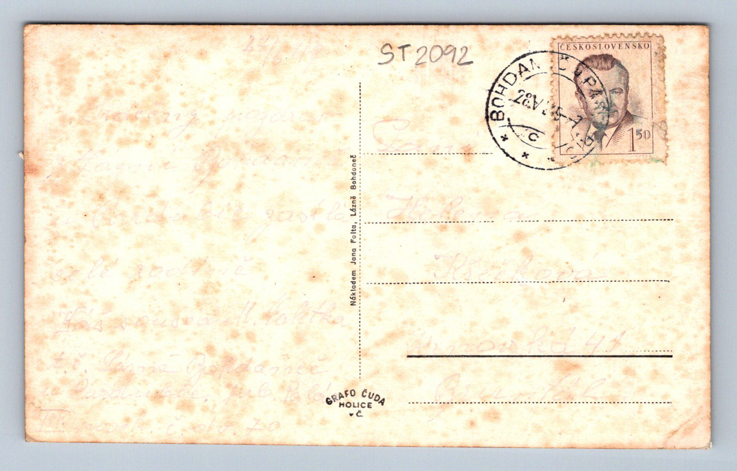 Pohlednice LÁZNĚ BOHDALEČ - KOLÁŽ (ST2092)