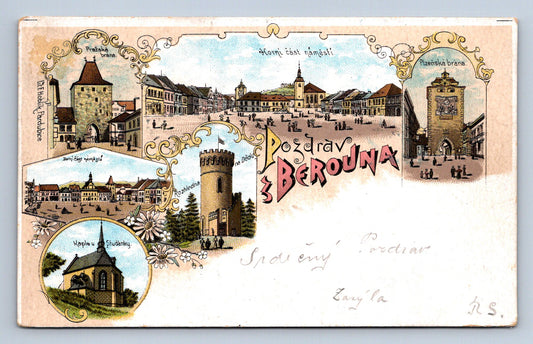 Pohlednice POZDRAV Z BEROUNA - KOLÁŽ BAREVNÁ (ST2274)