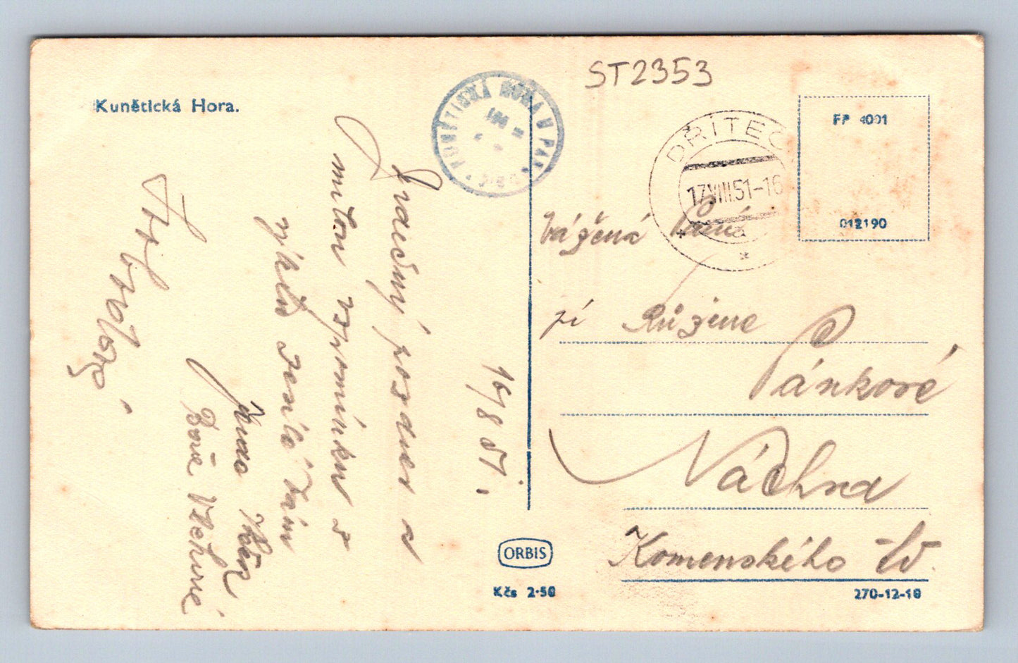 Pohlednice KUNĚTICKÁ HORA (ST2353)
