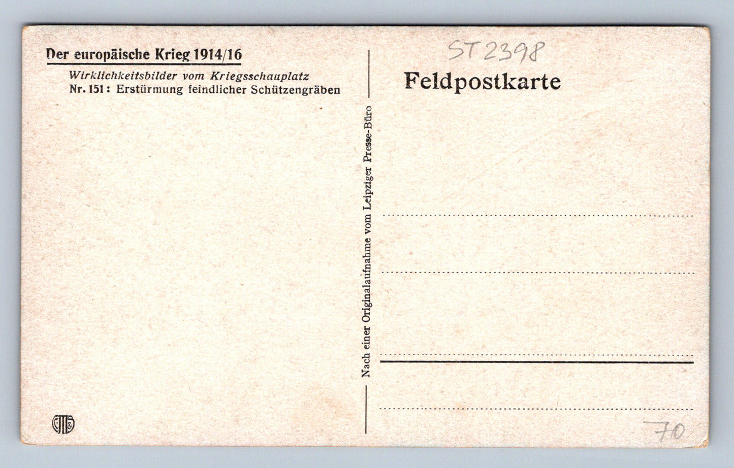 Pohlednice DER EUROPÄISCHE KRIEGE 1914 (ST2398)