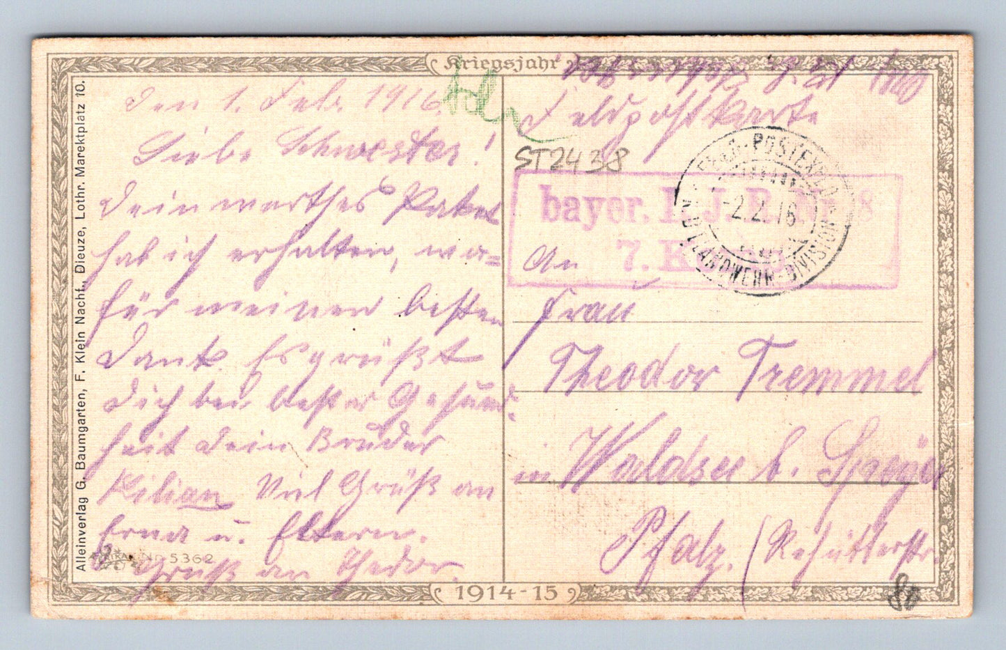 Pohlednice VOJÁK 1915 (ST2439)
