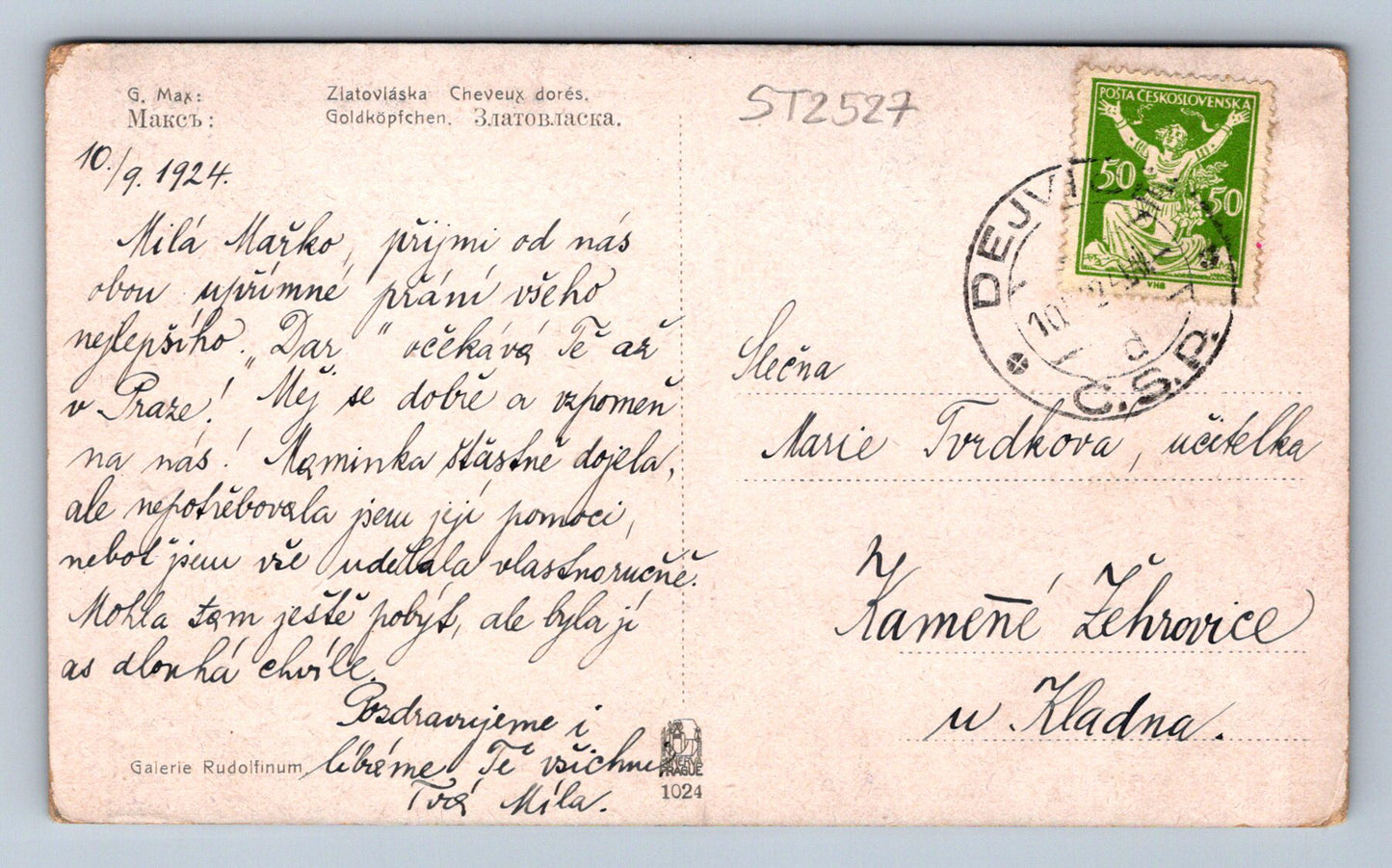 Pohlednice G.MAX - ZLATOVLÁSKA (ST2527)