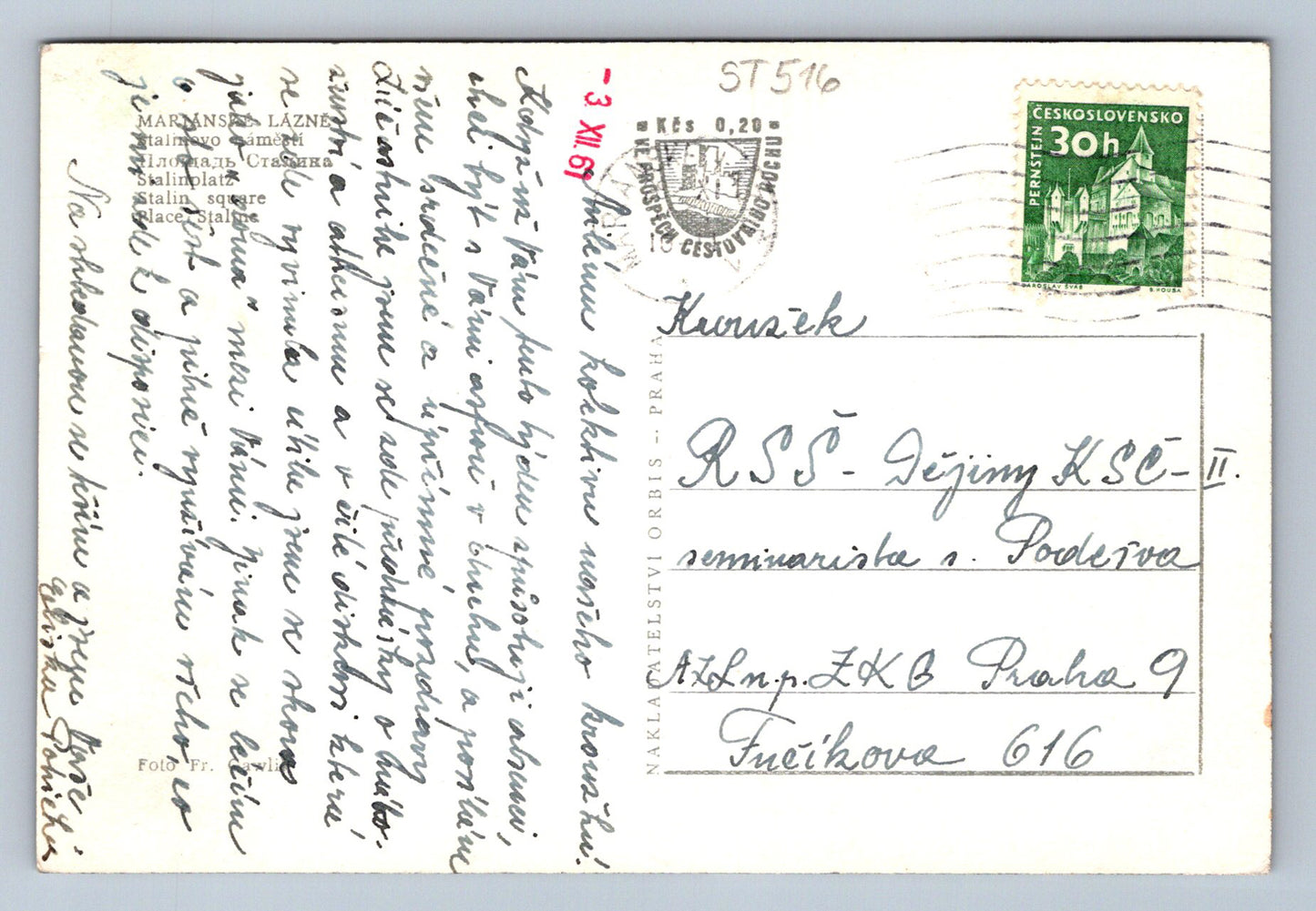 Pohlednice MARIÁNSKÉ LÁZNĚ - STALINOVO NÁMĚSTÍ (ST516)