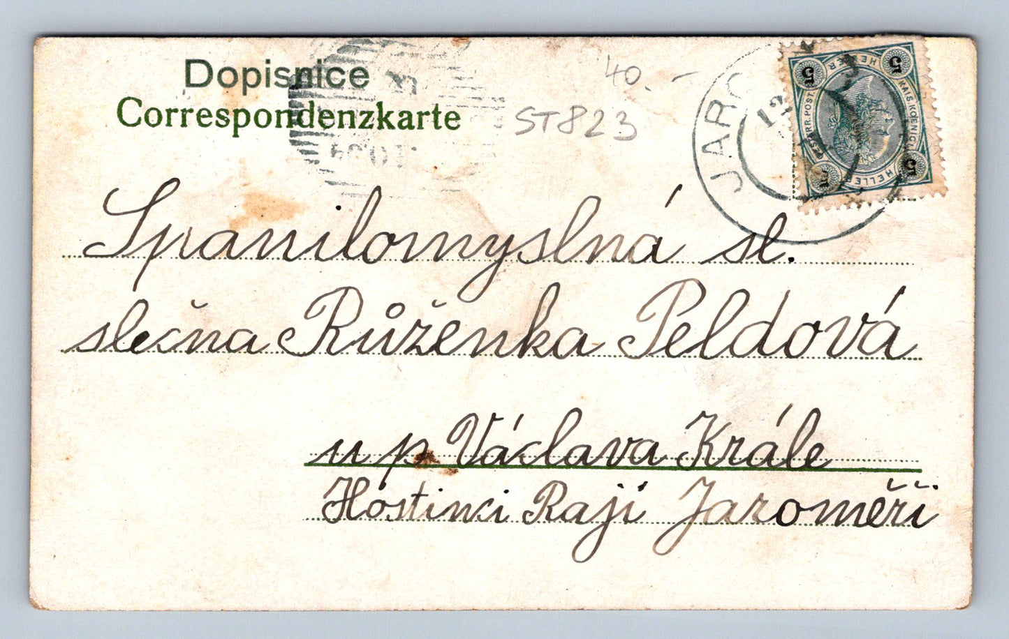 Pohlednice JAROMĚŘ SOKOLOVA (ST823)