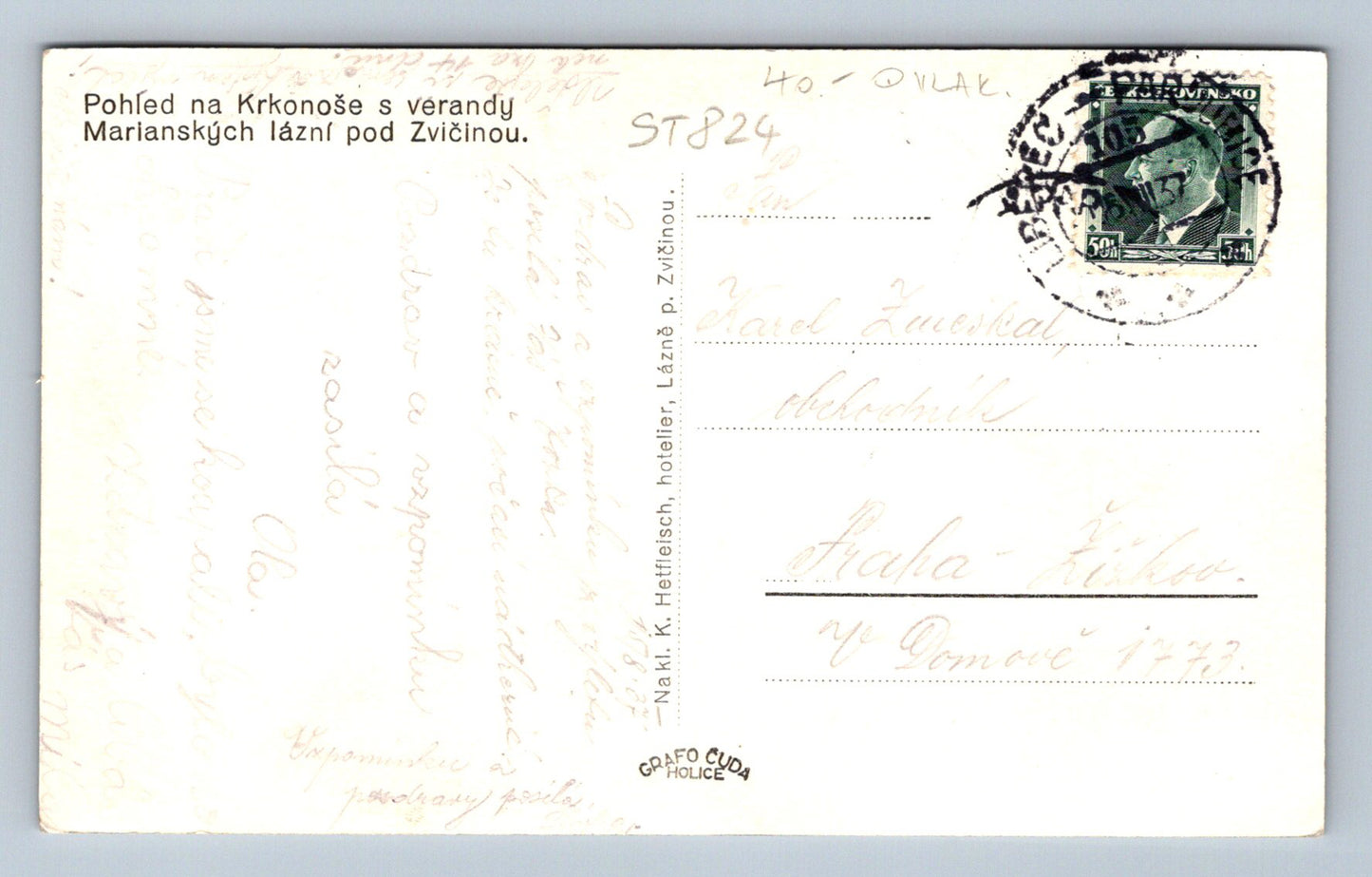 POHLED NA KRKONOŠE S VERANDY MARIÁNSKÝCH LÁZNÍ POD ZVIČINOU (ST824)