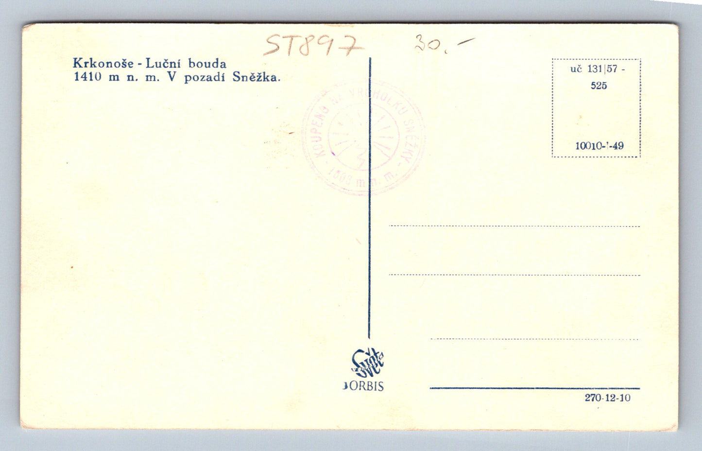 Pohlednice KRKONOŠE - LOUČNÍ BOUDA 1410 M.N.M. V POZADÍ SNĚŽKA (ST897)