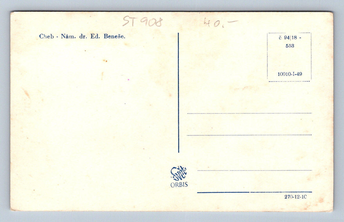 Pohlednice CHEB - NÁM. DR. ED. BENEŠE (ST908)