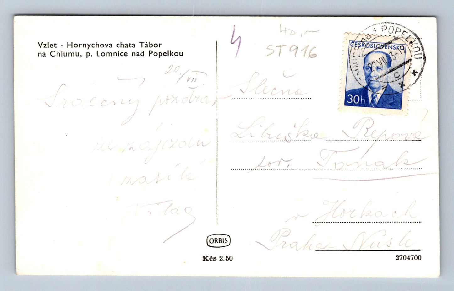 Pohlednice VZLET - HORNYCHOVA CHATA TÁBOR NA CHLUMU (ST916)