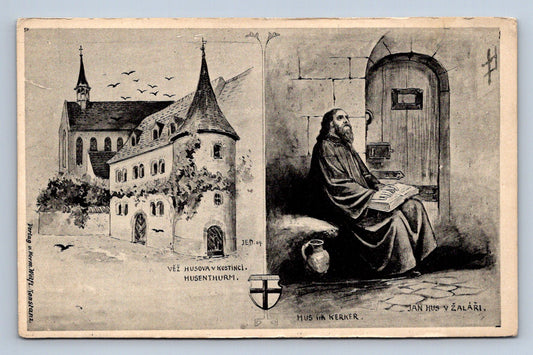 Pohlednice HUSOVA VĚŽ V KOSTNICI, JAN HUS V ŽALÁŘI (ST2732)