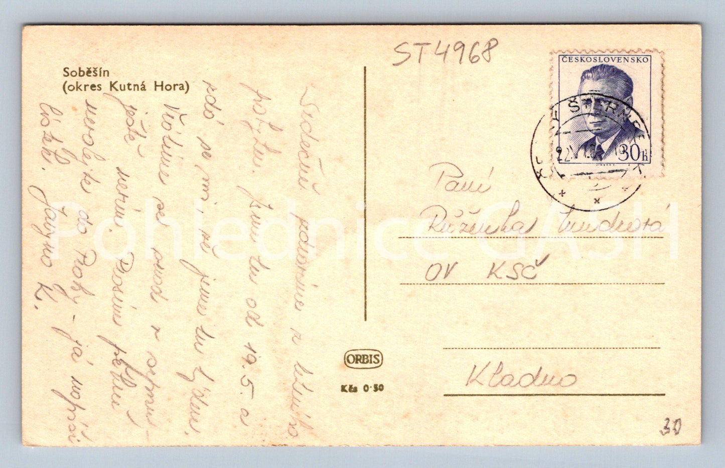 Postcard SOBĚŠÍN (ST4968)