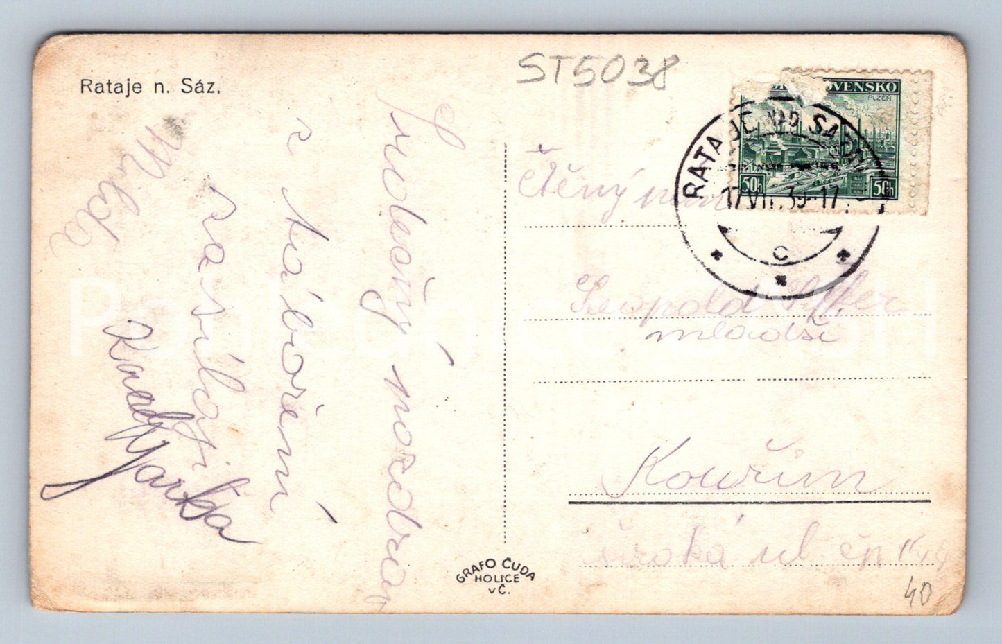 Postcard RATAJE NAD SÁZAVOU (ST5038)