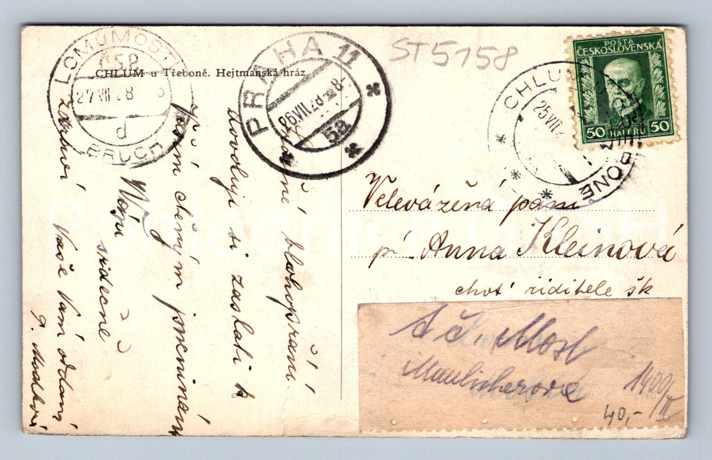 Postcard CHLUM U TŘEBONĚ (ST5158)