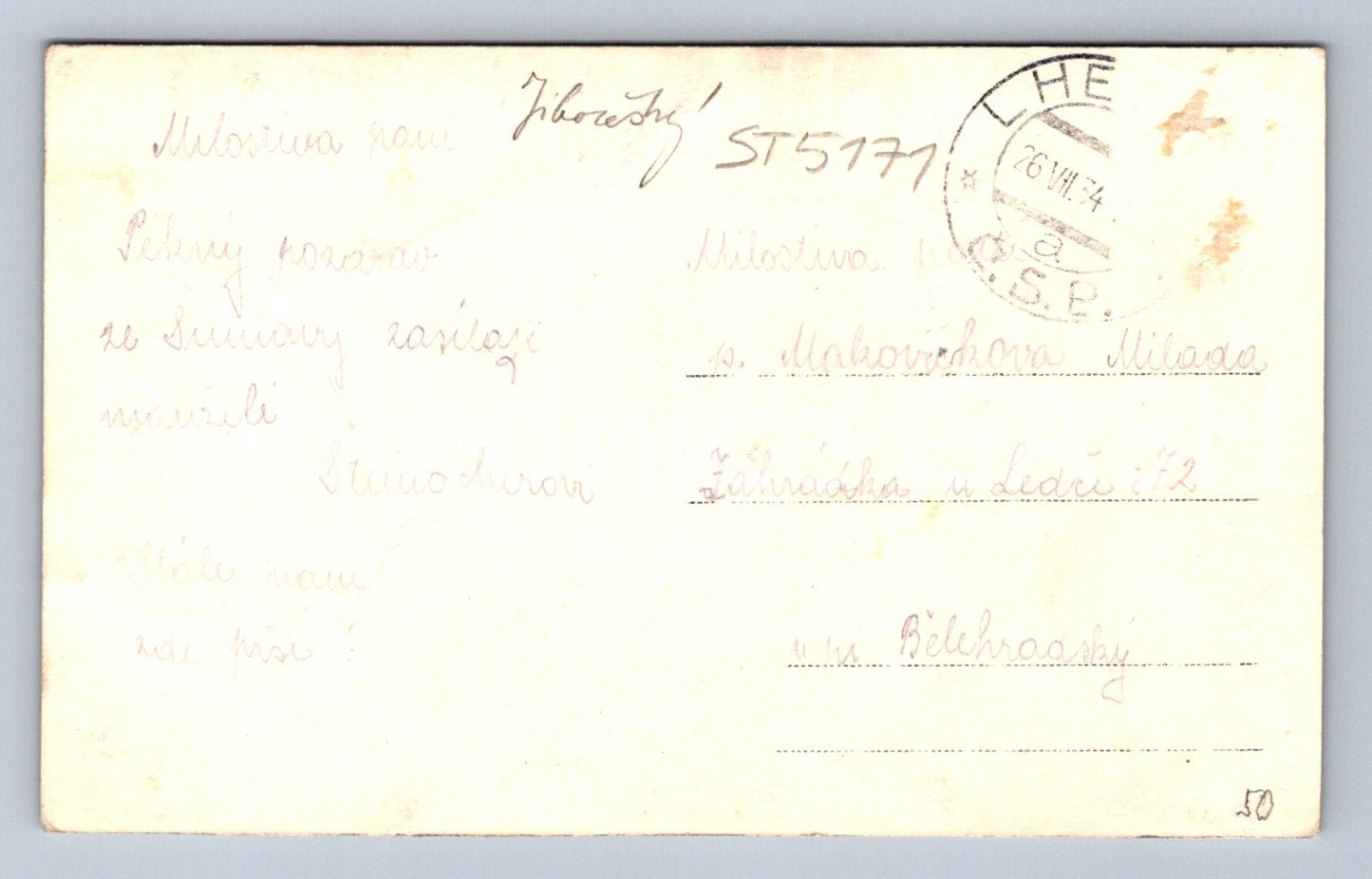 Postcard PRACHATIC IN ŠUMAVÁ (ST5171)