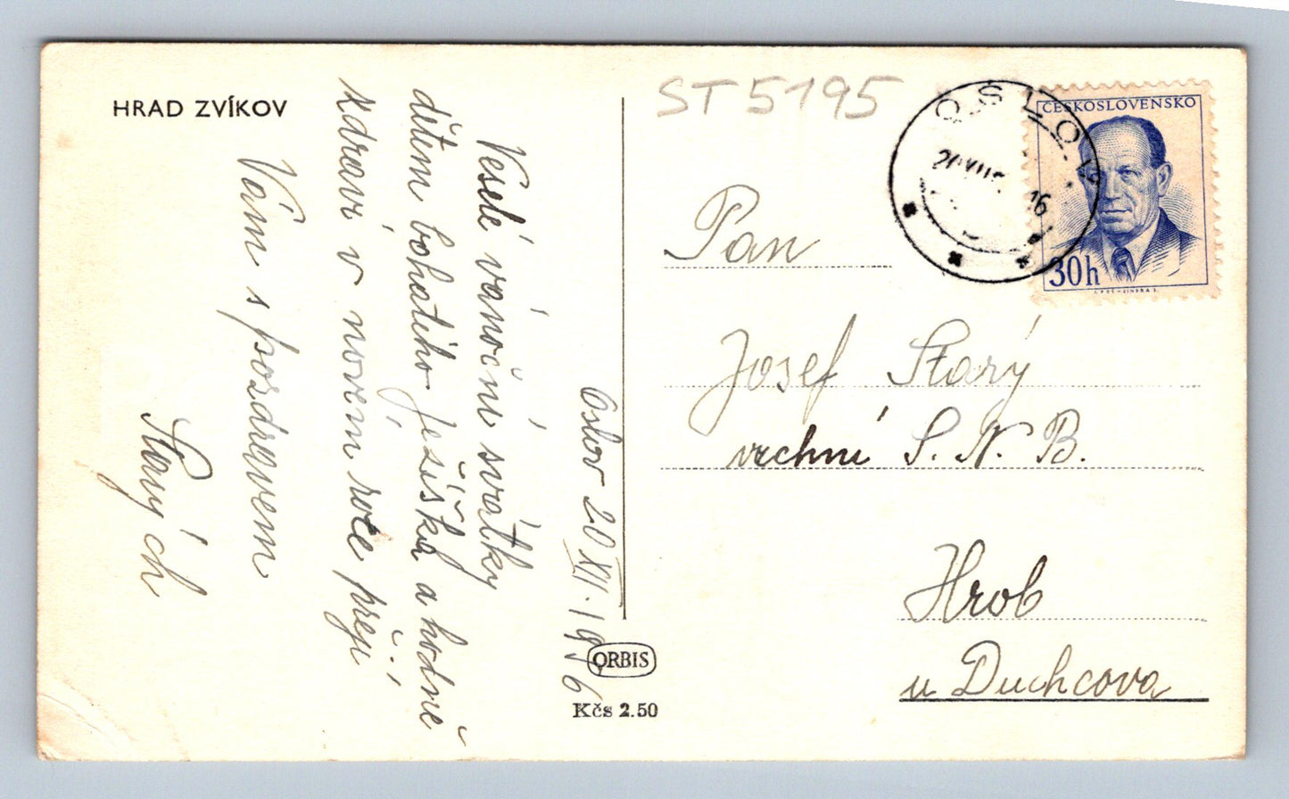 Postcard ZVÍKOV CASTLE (ST5195)